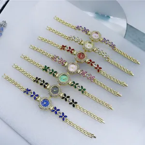 Fashion women luxury rhinestone quartz watch set crystal flower bracelet wristwatches