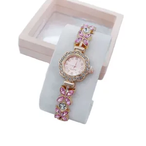 Women fashion rhinestone quartz watch flower bracelet wristwatch for girls daily gift accessory