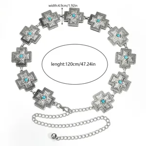 Boheemse vintage turkooizen metalen taille ketting riem voor vrouwen, verstelbare lichaamsjuwelen.