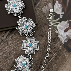 Boho vintage turkoois kruis metaal taille ketting lichaams sieraden verstelbare buik