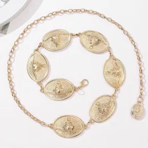 Chaîne de Taille en Métal Style Cowboy de l'Ouest pour Femmes Rétro Tête de Taureau Botte Chapeau Pendentif Or Argent Bronze Antique