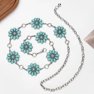Chaine de taille tournesol turquoise boheme chaine de ventre en metal pour femme.
