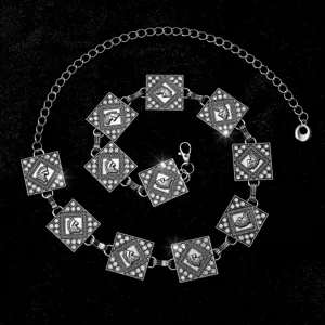 Cadena de cintura de metal con cabeza de caballo strass cuadrada bohemia para cinturon