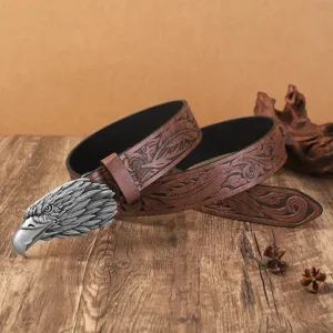 Ceinture en cuir PU style occidental vintage avec boucle en métal tête d'aigle pour hommes et femmes.