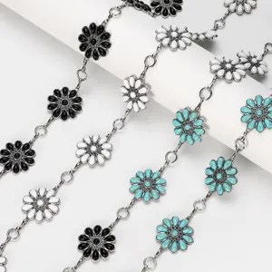 Chaine de taille tournesol turquoise en metal de mode, ceinture ethnique coloree.