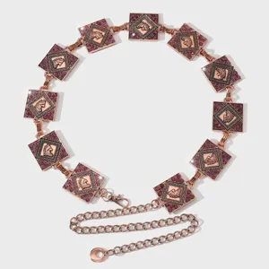 Mujeres oro rosa cuadrado diamantes cabeza de caballo cadena cintura metal boho elegante