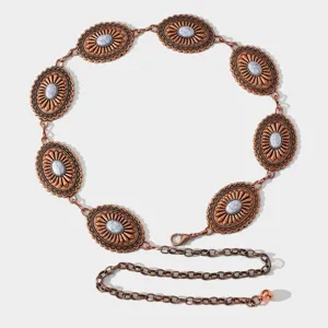 Chaîne de Taille Vintage Bohème en Métal Ovale Tournesol Turquoise Bijoux de Corps Cowgirl Western Ceinture Réglable pour Femmes Fête
