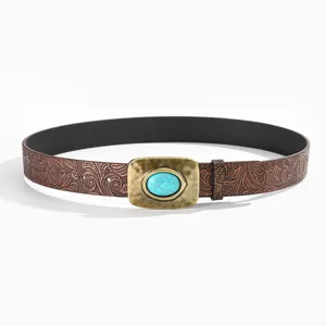 Ceinture en cuir gaufré turquoise vintage style rétro accessoire mode taille tendance