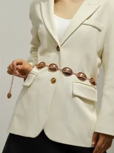 Chaîne de taille en métal or rose pour femme style vintage avec médaillons chapeau.