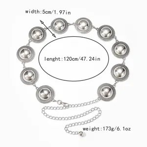 Cadena de cintura de metal plateado vintage para mujer, cinturón decorativo para vestido.