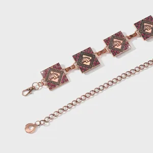 Bohemio Mujeres Oro Rosa Cuadrado Diamantes Cabeza De Caballo Grabado Cintura Cadena
