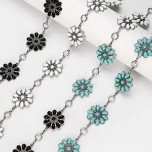 Chaîne de Taille en Métal Tournesol Bohème pour Femmes Mode Incrusté Résine Turquoise Marguerite Fleur Chaîne de Corps Réglable