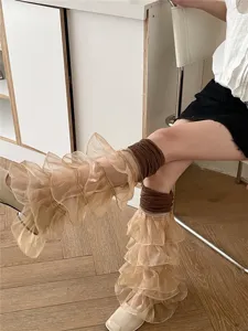 Y2K Rüschen Beinstulpen, transparente Organza Strick Patchwork süße Stulpen für Modestyling Details