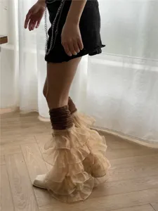 Y2K Harajuku Stil Rüschen Beinlinge und Stulpen Paar, ideal für süße und stylische Outfits.