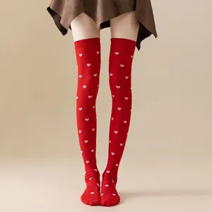Damen Herz Lippen Muster Overknee Socken Baumwollmischung Lolita JK Stil Oberschenkelhohe Lange Strümpfe