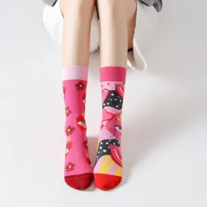 Modische Wadenlange Baumwollsocken mit Pop-Art Lippen- und Augen-Muster für Damen und Herren
