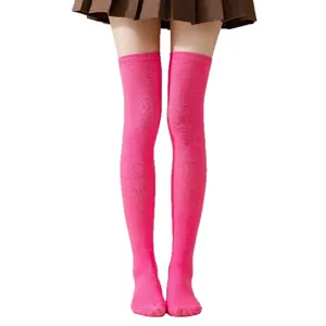 Leuchtend rosa Overknee Langsocke für Damen, ideal für Cosplay, Alltag und Party-Outfits.