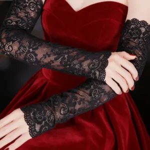 Elegante schwarze spitzen lange handschuhe sonnenschutz ärmel uv schutz damen hauptbild