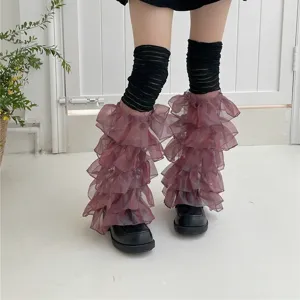 Y2K harajuku rüschen beinlinge süßer cooler stil spitze patchwork stulpen für damen