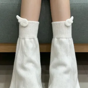 Lolita Strick Beinstulpen mit süßen Engelflügeln weiß süßes Mädchen JK Mode warme Socken
