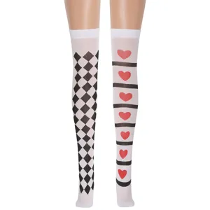Halloween Cosplay Overknee Strümpfe, asymmetrisches Rauten und Herz Muster, ideal für Party.