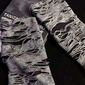 Punk grunge distressed grey leg warmers sleeves detailed knit fabric gothic cosplay style