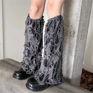 Distressed grey leg warmers gothic slouchy sock covers dark style punk boot covers cosplay