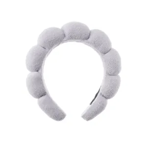 Weiches Pluesch Cloud Haarband fuer Damen, bequemes gepolstertes Spa Make-up Haarband grau.