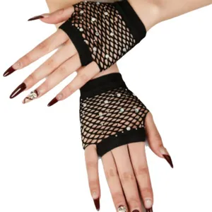 Damen Party Strass fingerlose Netzhandschuhe sexy hohle Netz kurze Mode Handschuhe