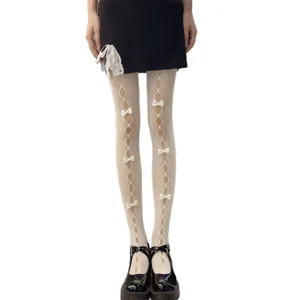 Weiße Schleife ausgehöhlte Netzstrümpfe Lolita JK Strumpfhose süße modische Beinbekleidung
