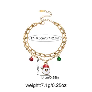 Bracciale in acciaio inossidabile di Natale a doppio strato con dettagli Babbo Natale.