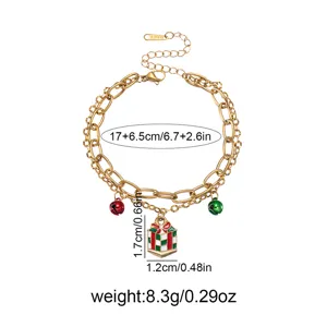 Bracciale a catena in acciaio inossidabile a doppio strato natalizio con campanello e box.