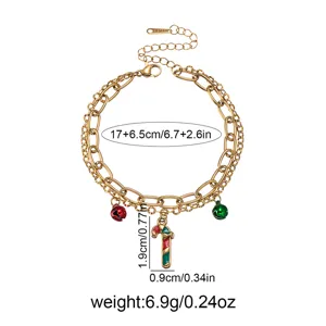 Bracciale catena in acciaio inossidabile doppio strato di Natale con caramella e campanelle.