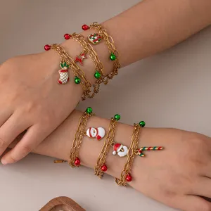 Bracciale a catena multistrato in acciaio inossidabile di Natale con simpatici ciondoli.
