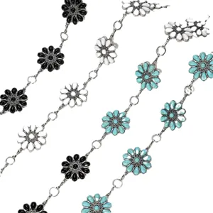 Ceinture de chaîne en métal avec fleurs et turquoise pour femme style ethnique élégant