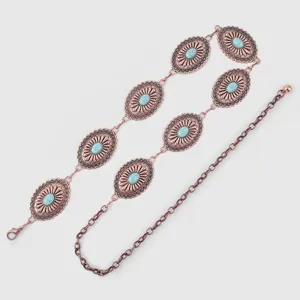 Chaîne de taille en métal turquoise bohème rétro pour femmes, bijoux de corps mode.