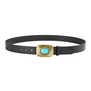 Ceinture en cuir noir incrustée de turquoise vintage accessoire mode vue principale