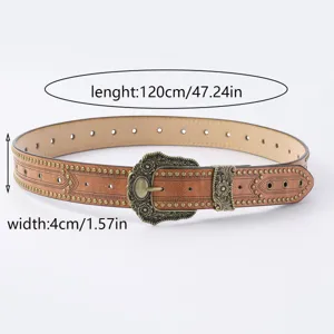 Ceinture en cuir PU style vintage occidental pour hommes et femmes avec boucle en métal.