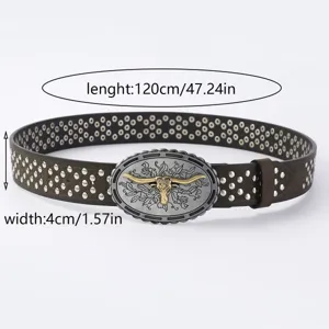 Ceinture en cuir PU style vintage occidental pour homme femme avec boucle taureau 120cm