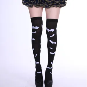 Halloween Fledermaus gedruckt Overknee Strümpfe schwarz Oberschenkel hoch für Damen