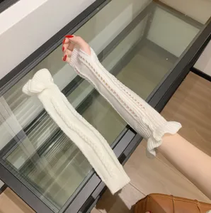 Lolita JK Acrylic Knitted Long Arm Sleeves Bubble Ruffle Trim Hollow Out Breathable Sun Protection Gloves For Women