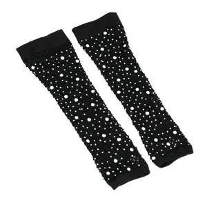 Schwarze Strass Fischnetz Handschuhe, vintage Party Armstulpen Netz Accessoires.