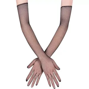 Lange Netzhandschuhe Elastische Spitze Mesh Sonnenschutzhandschuhe Für Damen Cosplay Party Tanz Kostüm Zubehör Einfarbig Sexy Handschuhe