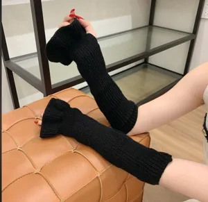 Black knitted arm warmers for women winter warm flare sleeve cuffs JK style knit gloves cozy