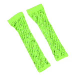 Neon grüne Netz Armstulpen mit Strasssteinen, perfekt für Party und Clubbing Outfits.