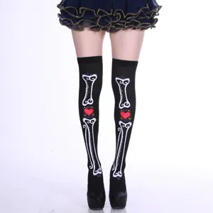 Halloween Skelett Druck Overknee Strümpfe Gothic Kostüm Beinkleidung Detailansicht