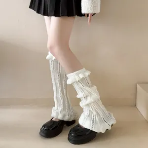 Weiße Strick Stulpen mit Spitzen Rüschen y2k süße Stack Socken tägliches Mode Accessoire