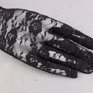 Sommer dünne schwarze Blumen-Spitzenhandschuhe für Damen, elegante UV-Sonnenschutz Handschuhe.