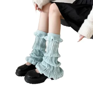 Hellblaue Strick-Beinwärmer im Y2K-Stil mit Rüschen, süße JK-Mode-Stulpen für Damen.