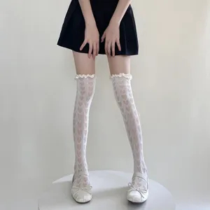 Lolita Herzmuster Overknee Spitzenstrümpfe, süsses JK Mädchen Cosplay lange Strümpfe.